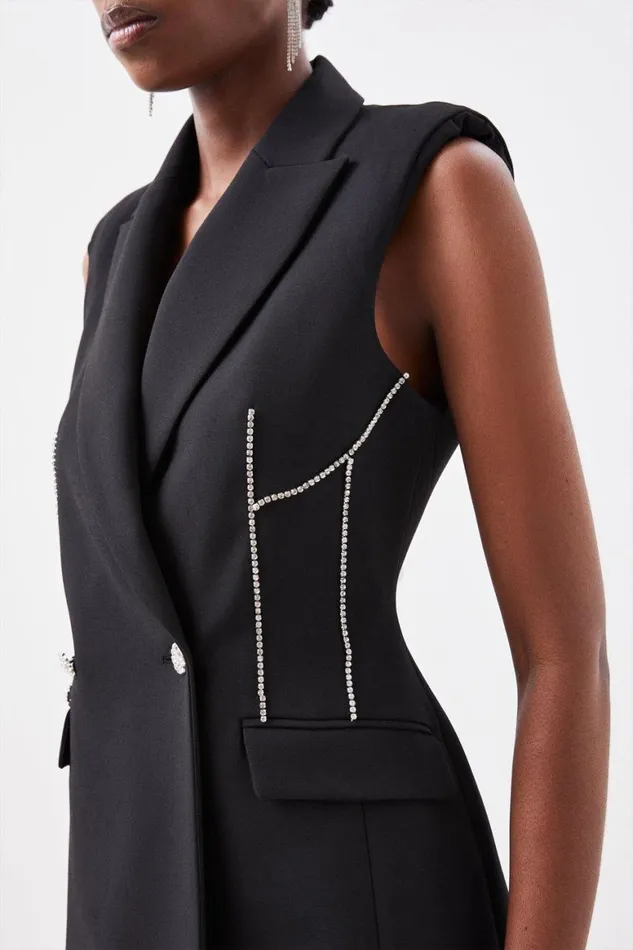 Dresses Women Karen Millen Tailored Compact Stretch Diamante Trim Mini Blazer Dress Black