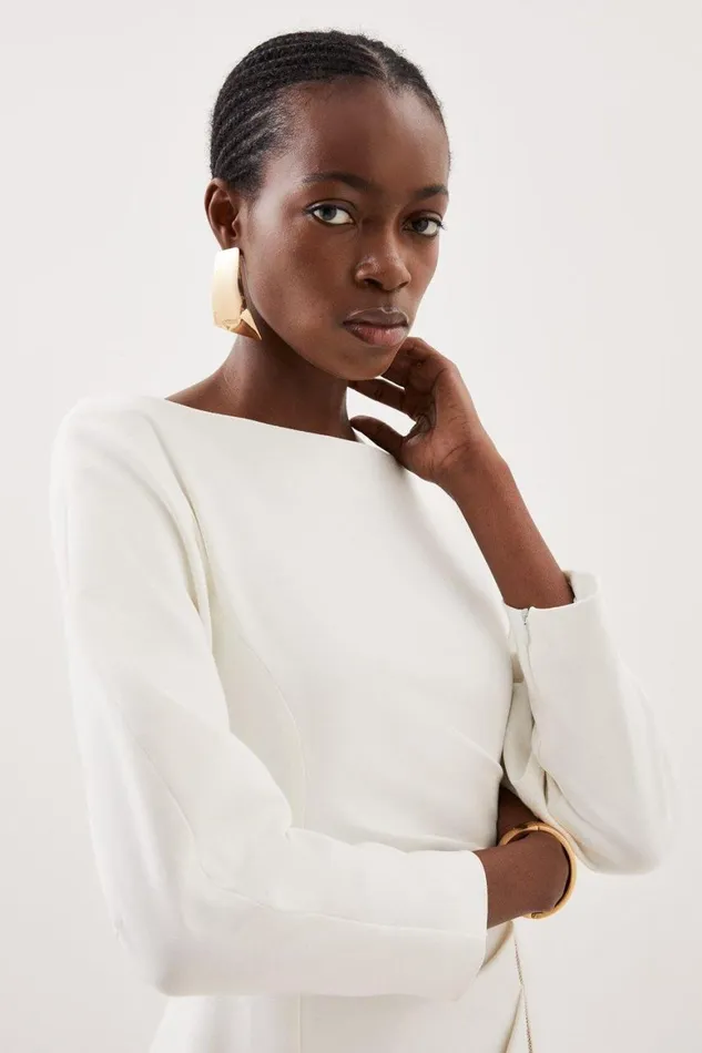 Dresses Women Karen Millen Tailored Compact Stretch Round Sleeve Ruched Midi Dress