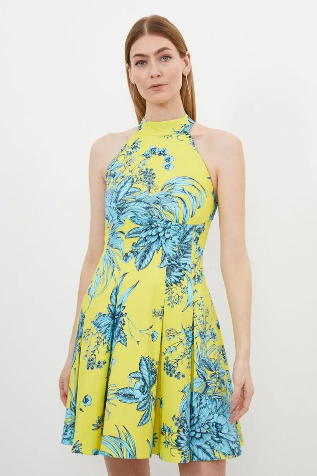 Dresses Women Karen Millen Tailored Hand Drawn Floral Halter Neck Mini Dress Multi