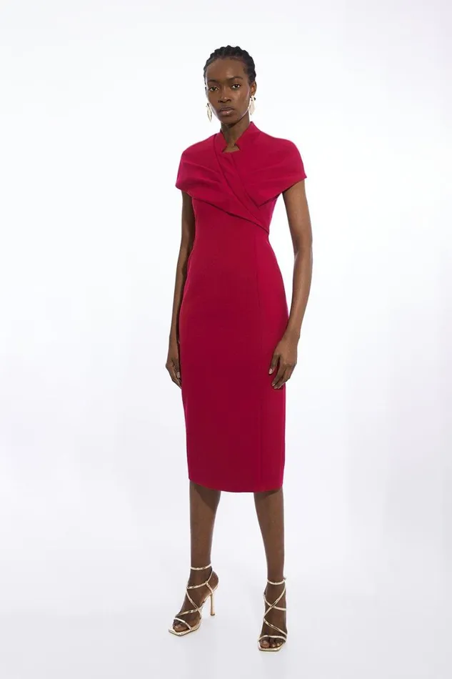 Dresses Women Karen Millen Tailored Midaxi Wrap Neck Pencil Dress Fuchsia