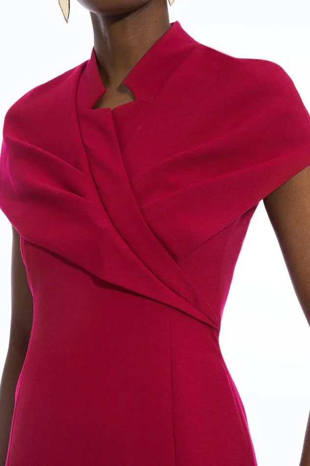 Dresses Women Karen Millen Tailored Midaxi Wrap Neck Pencil Dress Fuchsia