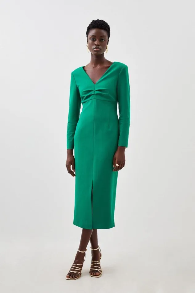 Dresses Women Karen Millen Tailored Ruching Detail Long Sleeve Midi Dress Green