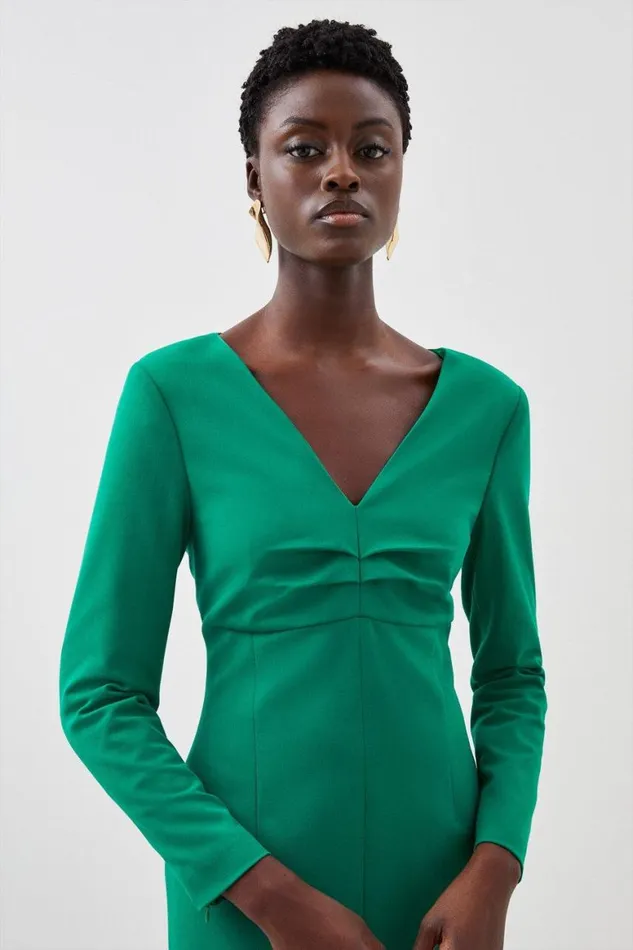 Dresses Women Karen Millen Tailored Ruching Detail Long Sleeve Midi Dress Green