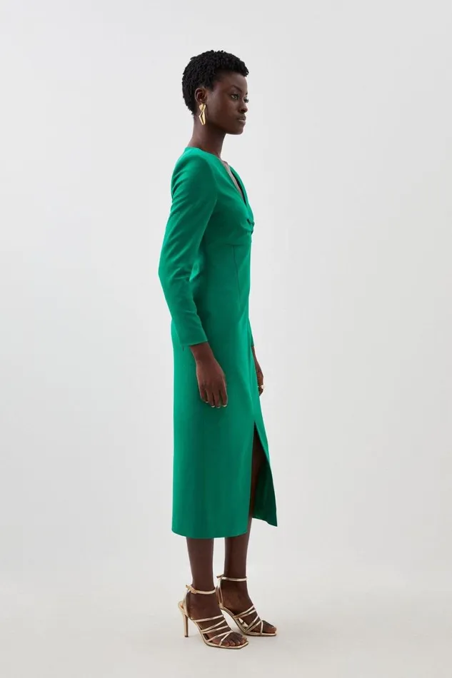 Dresses Women Karen Millen Tailored Ruching Detail Long Sleeve Midi Dress Green