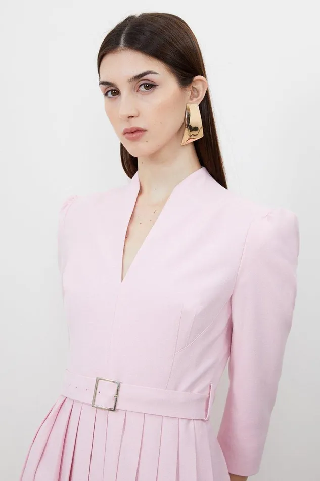 Dresses Women Karen Millen Tailored Structured Crepe High Neck Pleated Midi Dress Pink