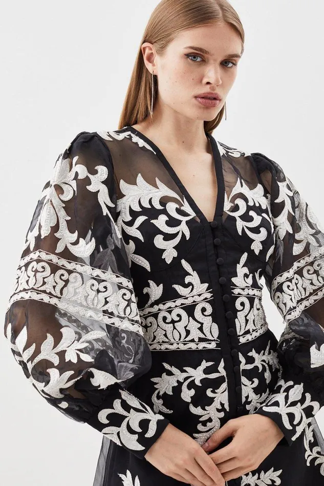 Dresses Women Karen Millen Tall Baroque Applique Woven Mini Dress Black