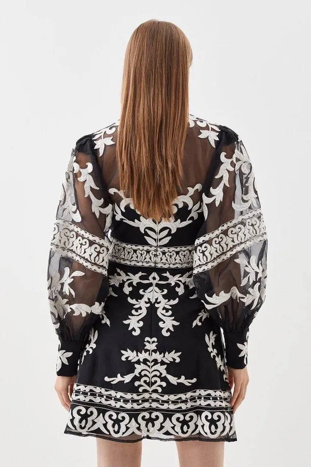 Dresses Women Karen Millen Tall Baroque Applique Woven Mini Dress Black