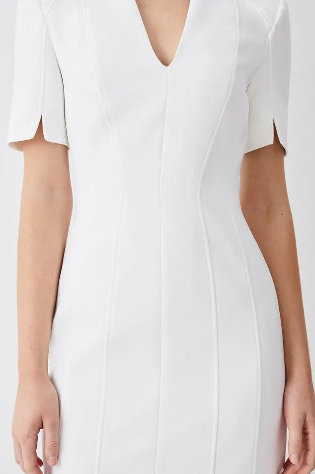 Dresses Women Karen Millen Tall Italian Compact Scuba Jersey Seamed A Line Mini Dress Ivory