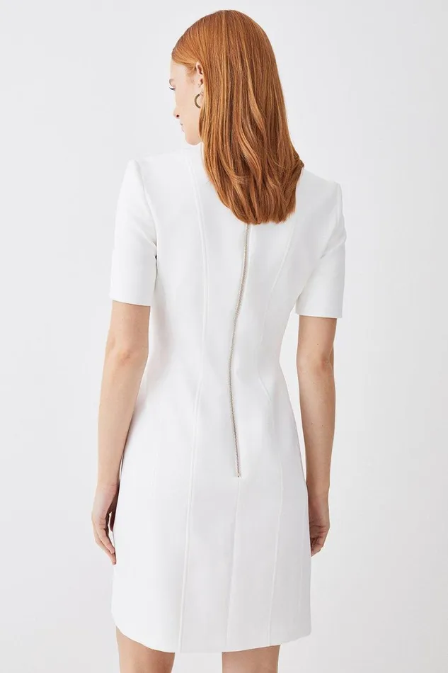 Dresses Women Karen Millen Tall Italian Compact Scuba Jersey Seamed A Line Mini Dress Ivory