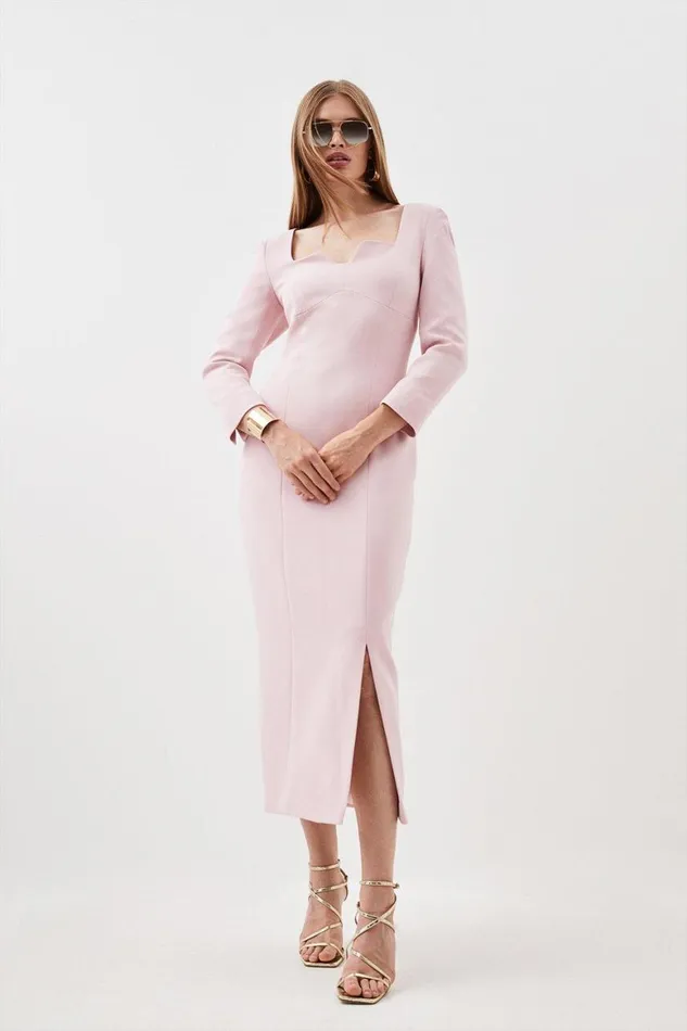 Dresses Women Karen Millen Tall Structured Crepe Sweetheart Neck Midaxi Dress Blush