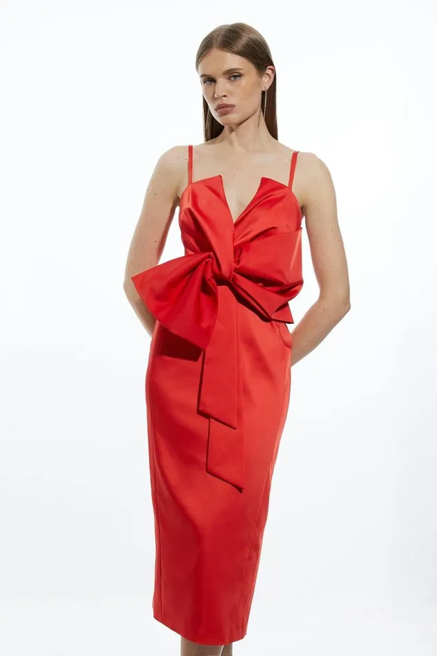 Dresses Women Karen Millen Tall Tailored Satin Bow Detail Midi Dress Red