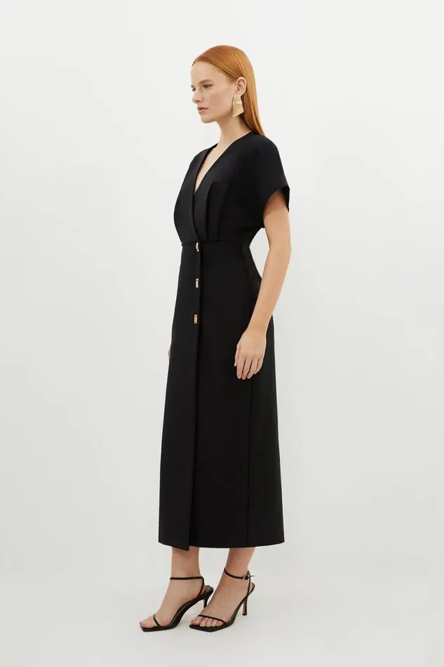Dresses Women Karen Millen Techno Cotton Woven Midi Dress With Gold Clasp Black
