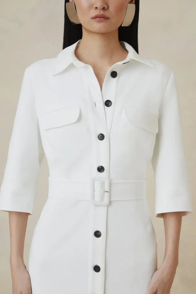 Dresses Women Karen Millen The Founder Compact Stretch Belted Midi Dress Ivory