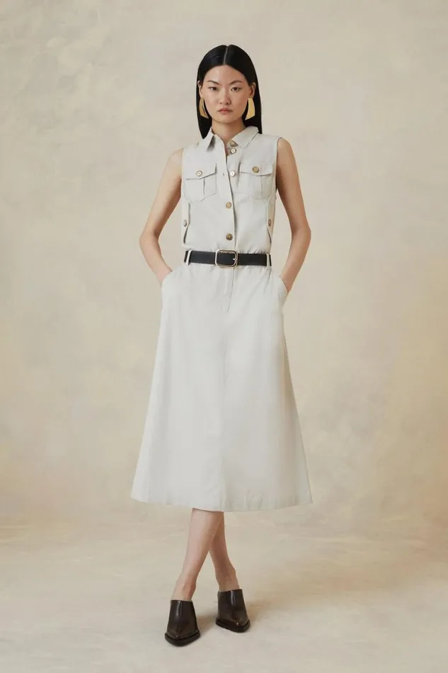 Dresses Women Karen Millen The Founder Tailored Sleeveless Midi Dress Stone
