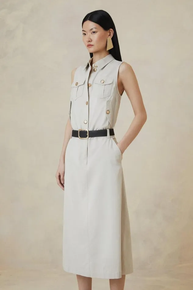 Dresses Women Karen Millen The Founder Tailored Sleeveless Midi Dress Stone
