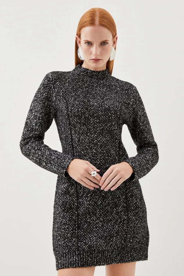 Dresses Women Karen Millen Tweed Knit Mini Dress Mono