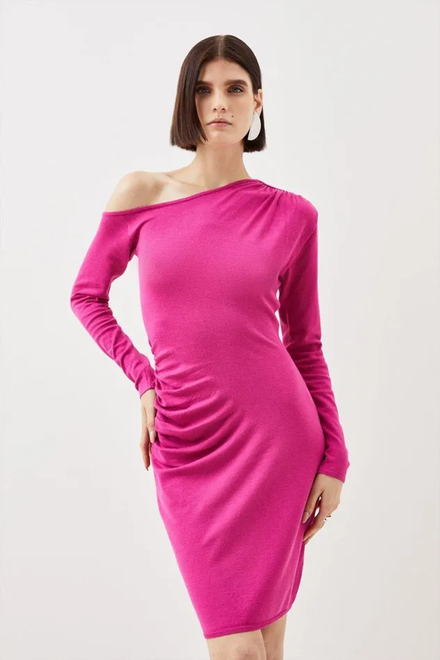 Dresses Women Karen Millen Viscose Blend Drop Shoulder Knitted Mini Dress Magenta
