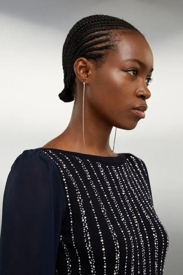 Dresses Women Karen Millen Viscose Blend Embellished Chiffon Sleeve Knit Midaxi Dress Navy