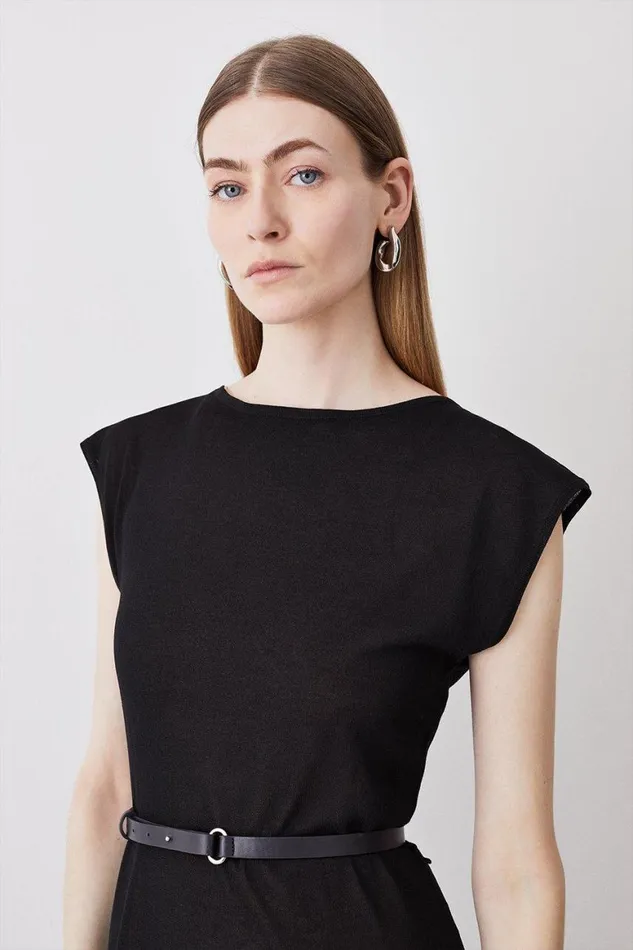 Dresses Women Karen Millen Viscose Blend Slash Neck Lightweight Summer Knit Midi Dress Black