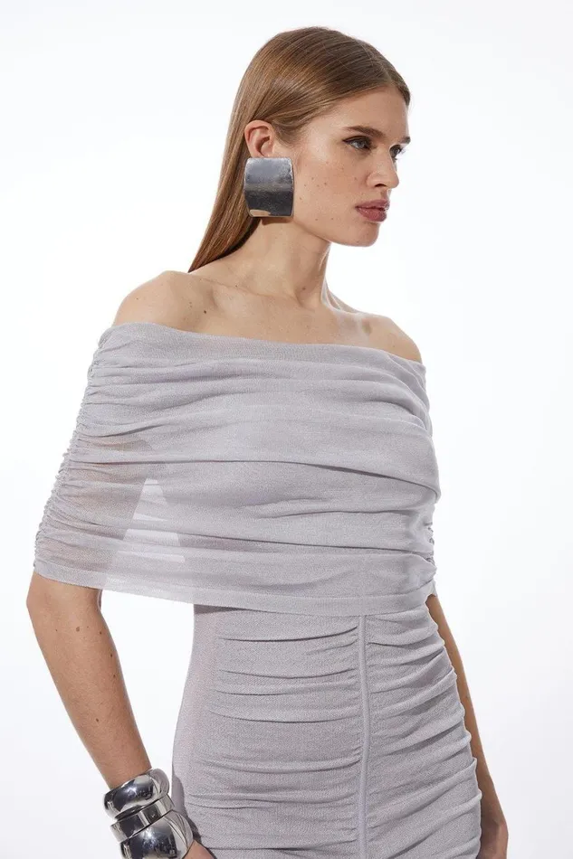 Dresses Women Karen Millen Viscose Blend Slinky Sheer Knit Bardot Maxi Dress Grey
