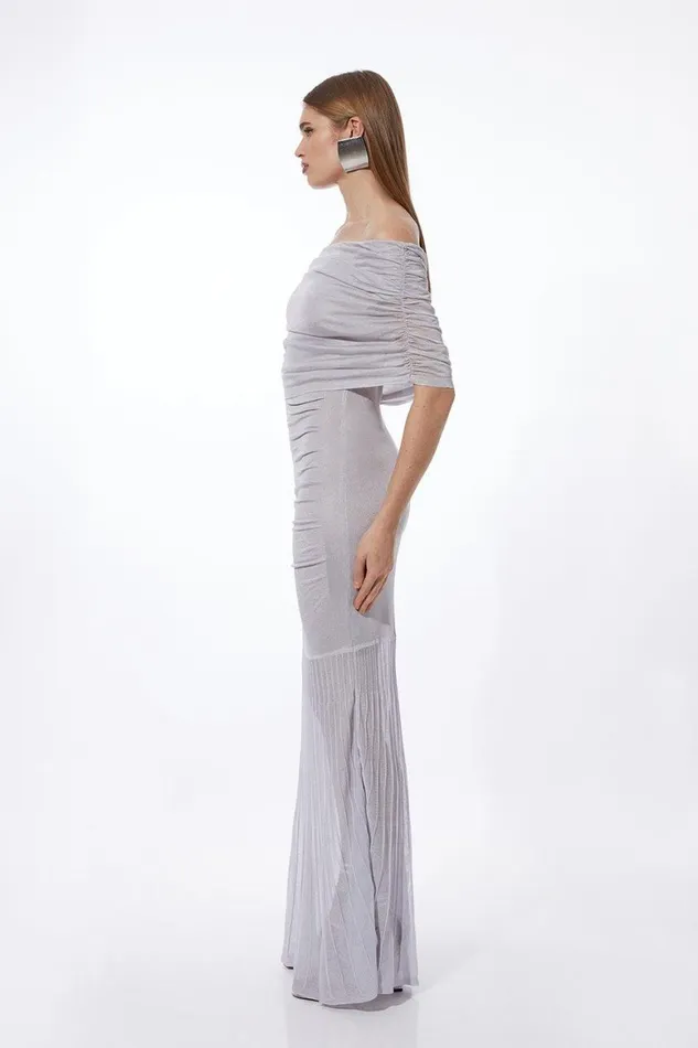 Dresses Women Karen Millen Viscose Blend Slinky Sheer Knit Bardot Maxi Dress Grey