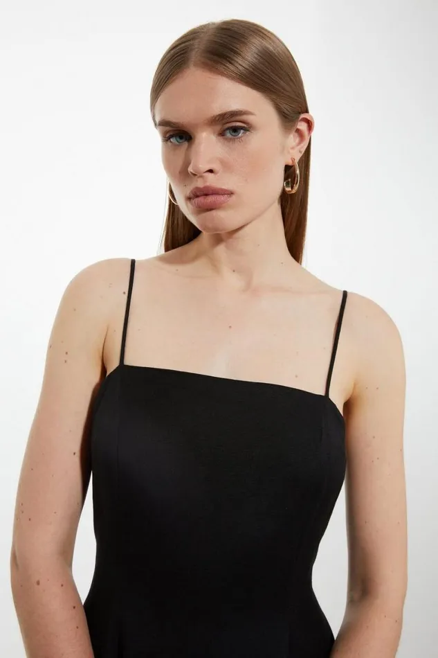 Dresses Women Karen Millen Viscose Linen Woven Strappy Maxi Dress Black