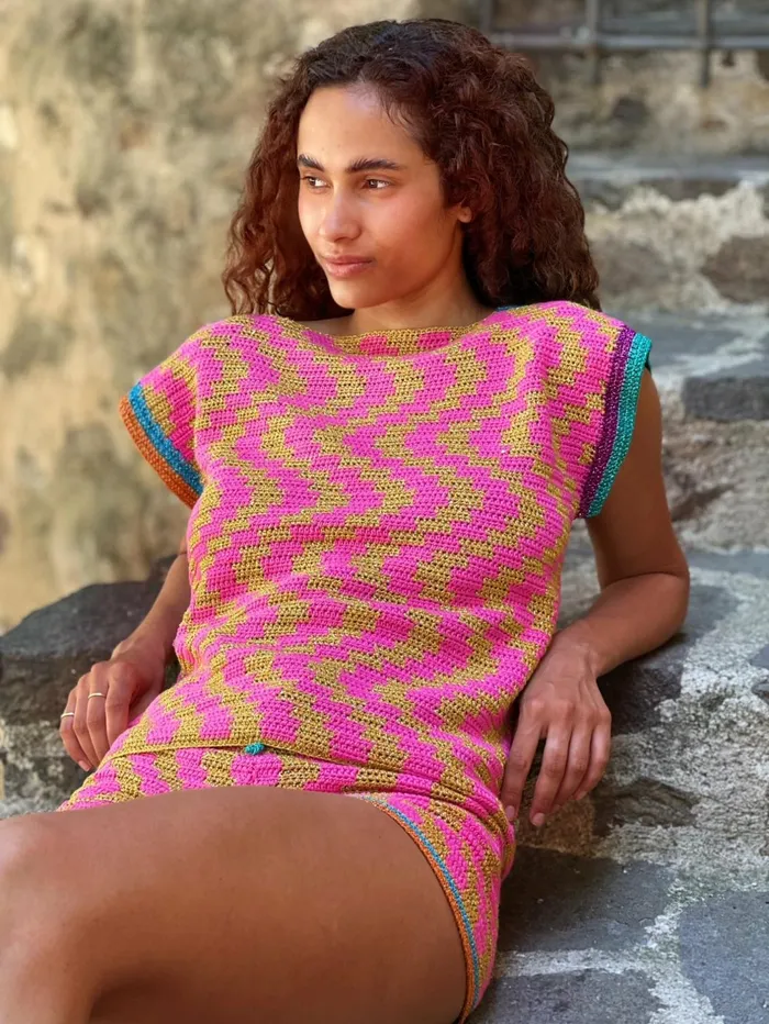 Dresses Women Rose Carmine DRESS NO SLEEVES ZIGZAG PINK