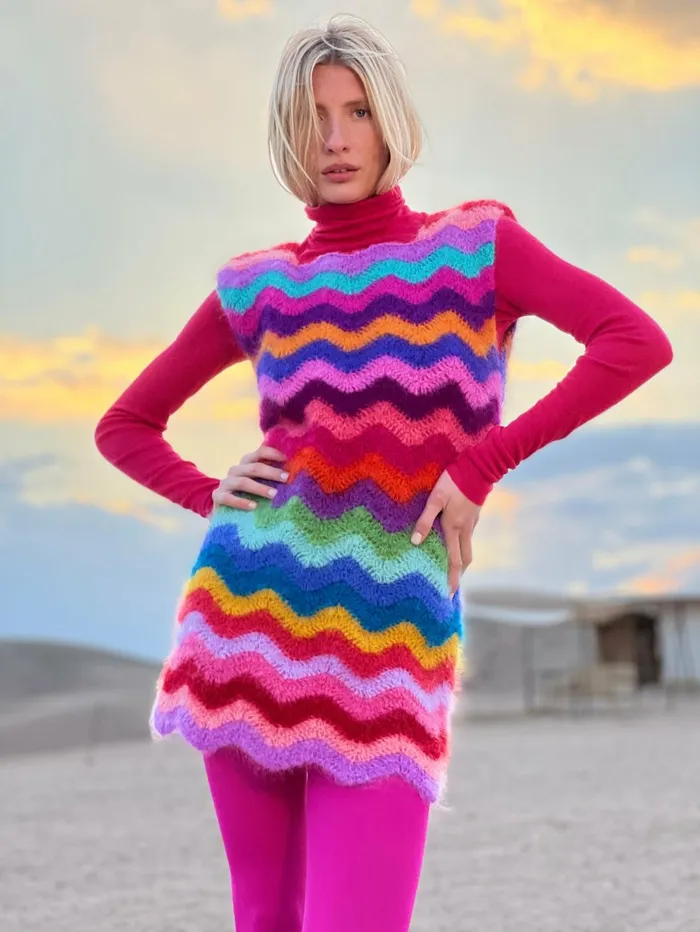 Dresses Women Rose Carmine DRESS WAVE MOHAIR MULTICOLOR