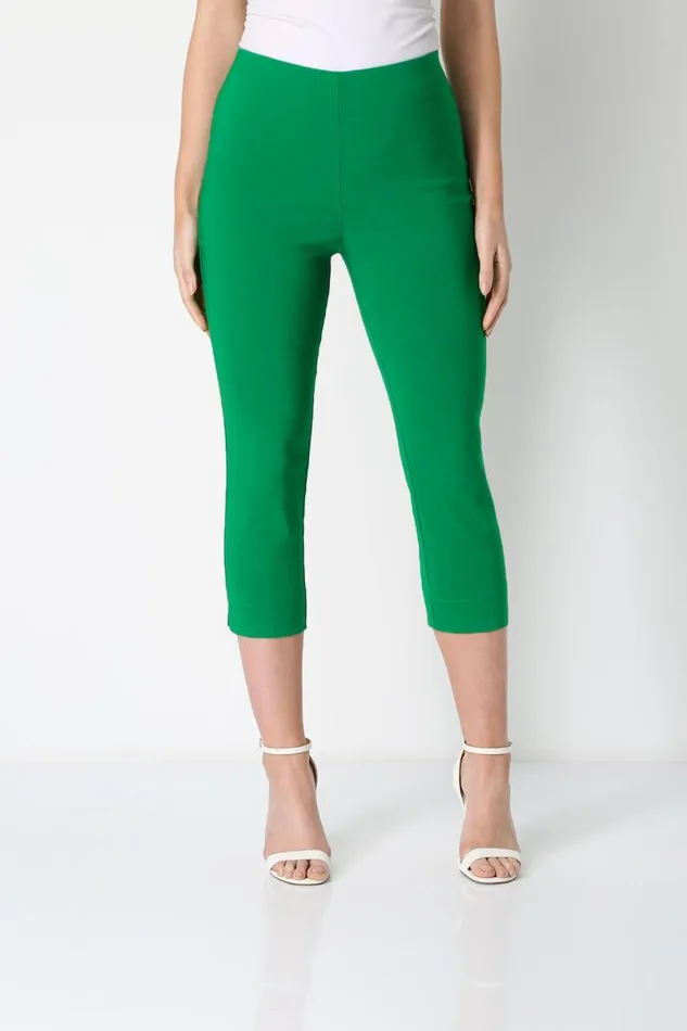 Emerald Green Elastic Waist Stretch Cropped Trousers Women Roman Coords
