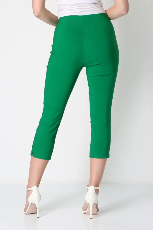 Emerald Green Elastic Waist Stretch Cropped Trousers Women Roman Coords