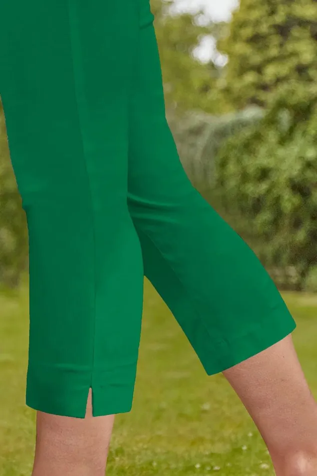 Emerald Green Elastic Waist Stretch Cropped Trousers Women Roman Coords