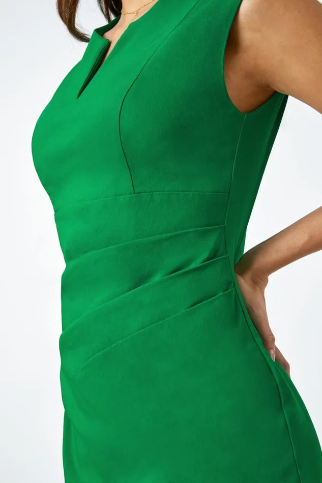 Emerald Sleeveless Ruched Bodycon Stretch Dress Women Roman Occasionwear