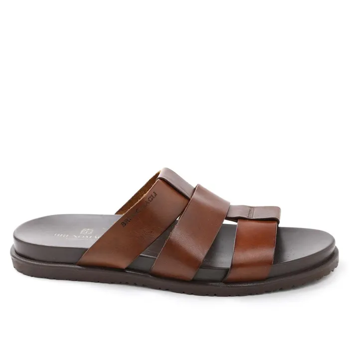 Empoli Leather Slide Sandal 8211 Dark Brown Men Bruno Magli Loafers and Slipons
