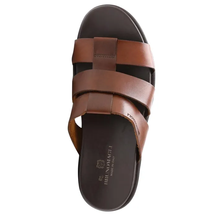 Empoli Leather Slide Sandal 8211 Dark Brown Men Bruno Magli Loafers and Slipons