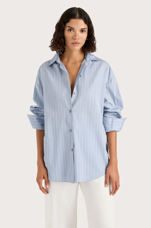 Faithfull The Brand Tops Freja Shirt Blue Pinstripe 8211 Women Faithfull The Brand Tops Freja Shirt Blue Pinstripe 8211 Women