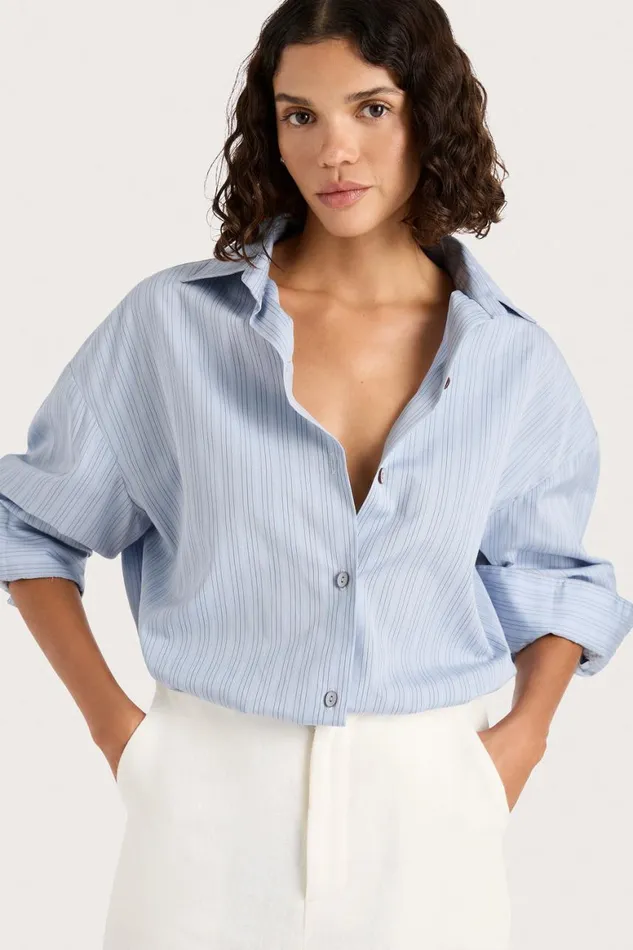 Faithfull The Brand Tops Freja Shirt Blue Pinstripe 8211 Women Faithfull The Brand Tops Freja Shirt Blue Pinstripe 8211 Women