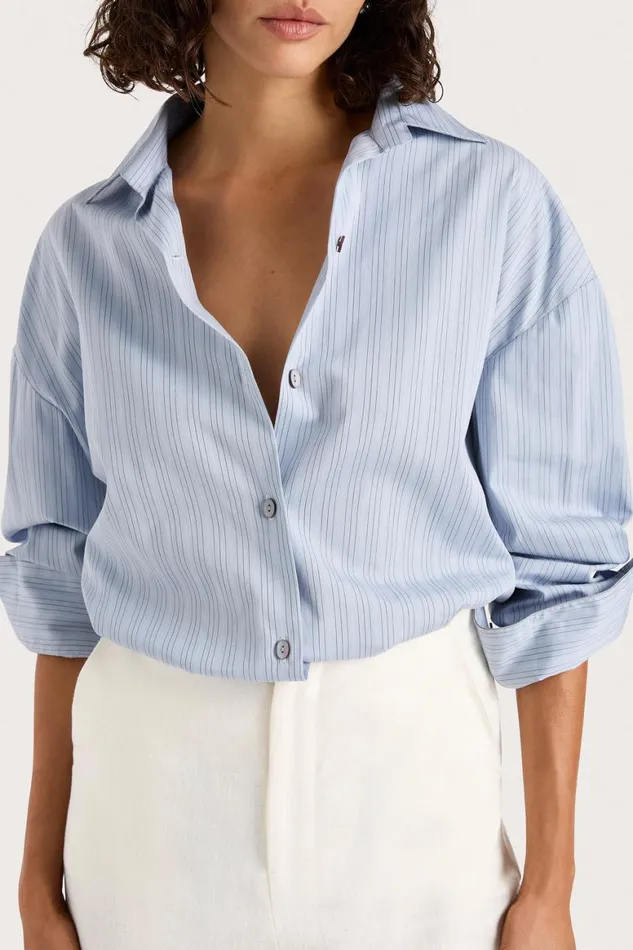 Faithfull The Brand Tops Freja Shirt Blue Pinstripe 8211 Women Faithfull The Brand Tops Freja Shirt Blue Pinstripe 8211 Women