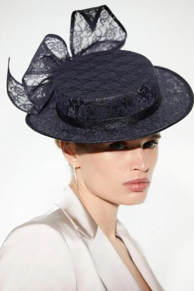 Fascinators Women Karen Millen EmilyLondon Lace Detail Boater Navy