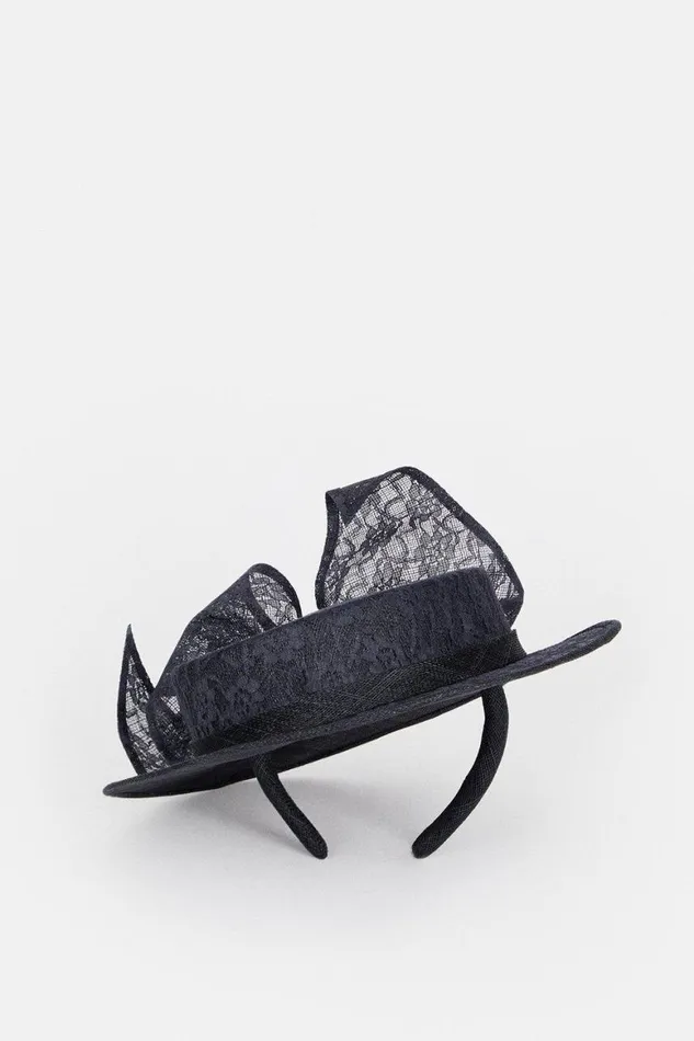 Fascinators Women Karen Millen EmilyLondon Lace Detail Boater Navy