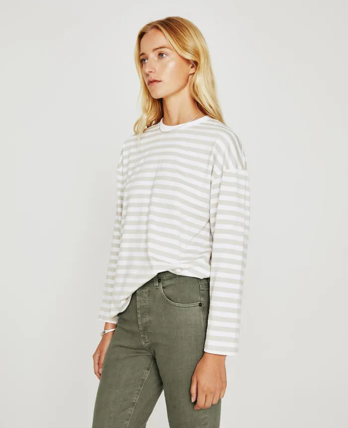 Fay LS Crew True Whitepale Smoke Women AG Jeans Tees and Tanks