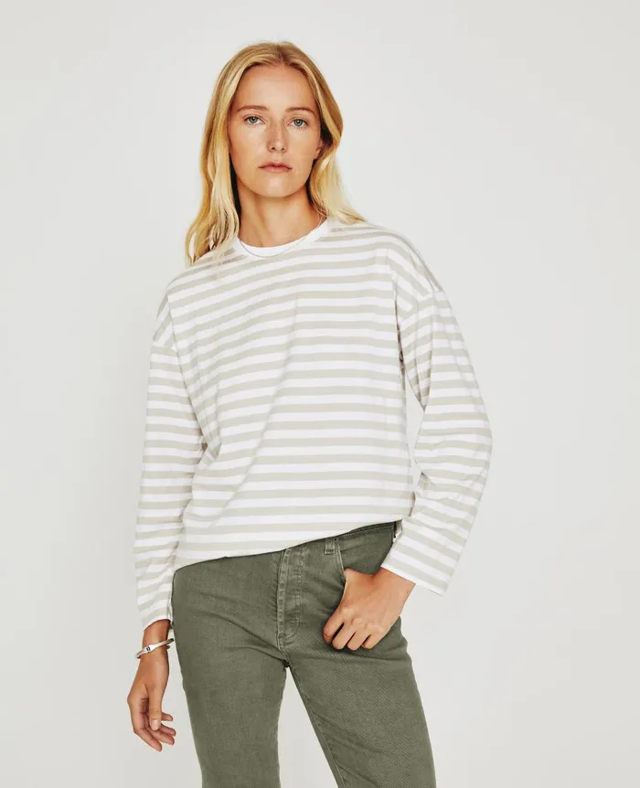 Fay LS Crew True Whitepale Smoke Women AG Jeans Tees and Tanks Fay LS Crew True Whitepale Smoke Women AG Jeans Tees and Tanks