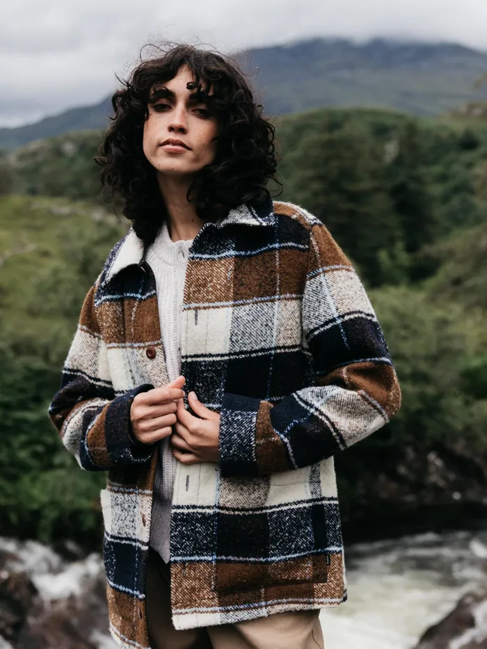 Finisterre Jackets and Coats Women Stowe Blanket Jacket Ecru Multi Check