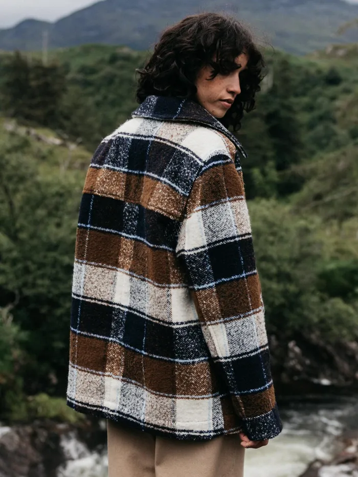 Finisterre Jackets and Coats Women Stowe Blanket Jacket Ecru Multi Check