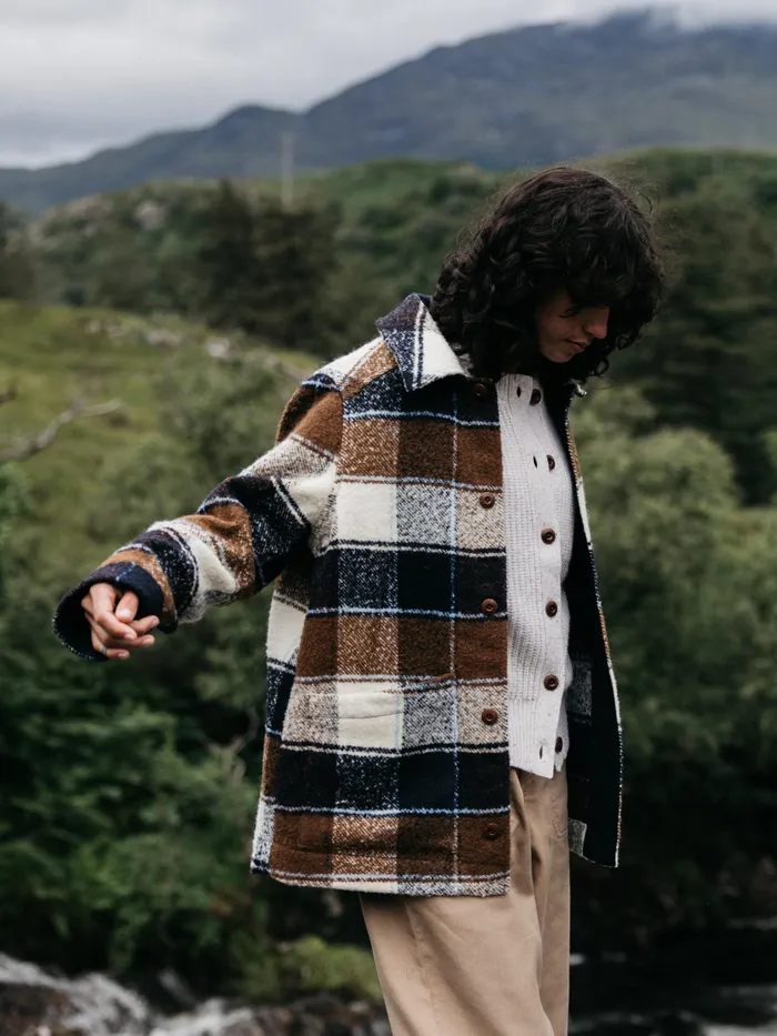 Finisterre Jackets and Coats Women Stowe Blanket Jacket Ecru Multi Check