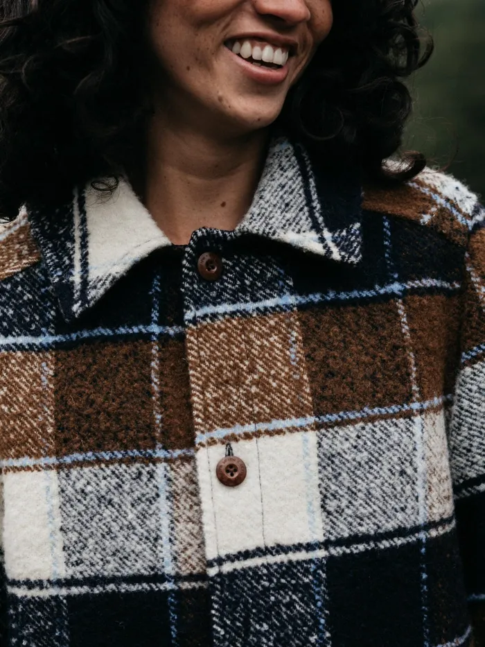 Finisterre Jackets and Coats Women Stowe Blanket Jacket Ecru Multi Check
