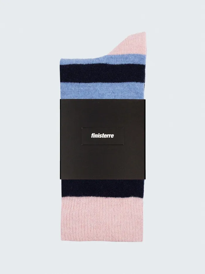 Finisterre Socks MenWomen Classic Wool Striped Sock Blue Hazenavypink Smoke