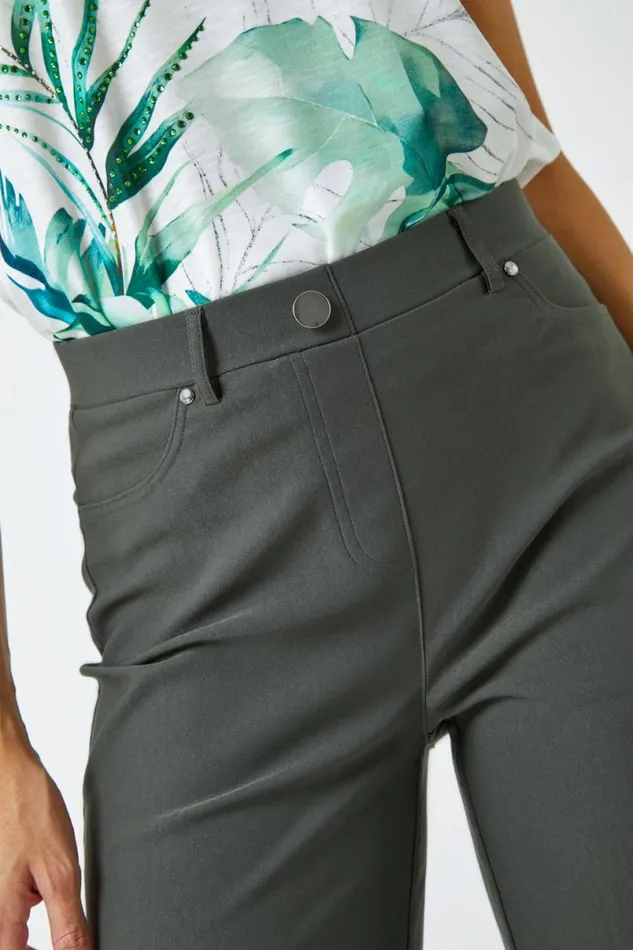 Forest Elastic Waist Turn Up Stretch Shorts Women Roman Trousers