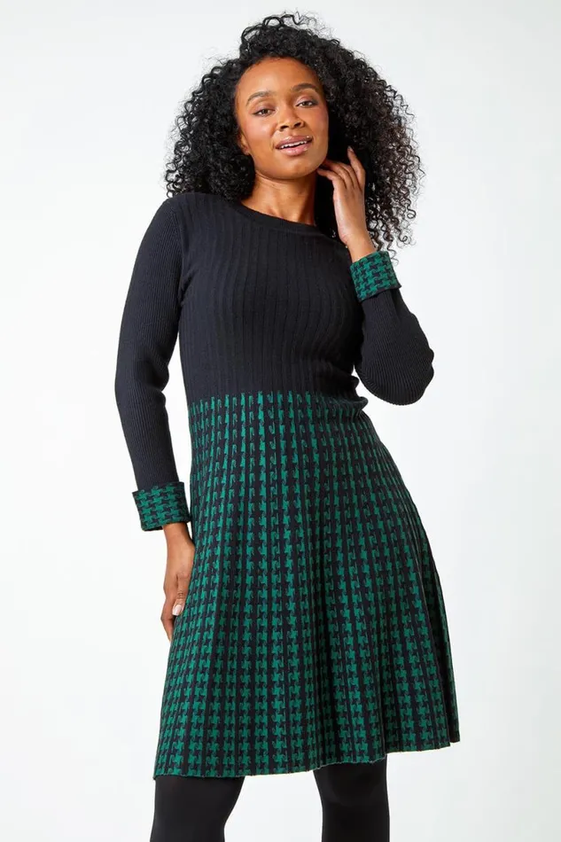 Forest Petite Contrast Knit Jumper Dress Women Roman Dresses