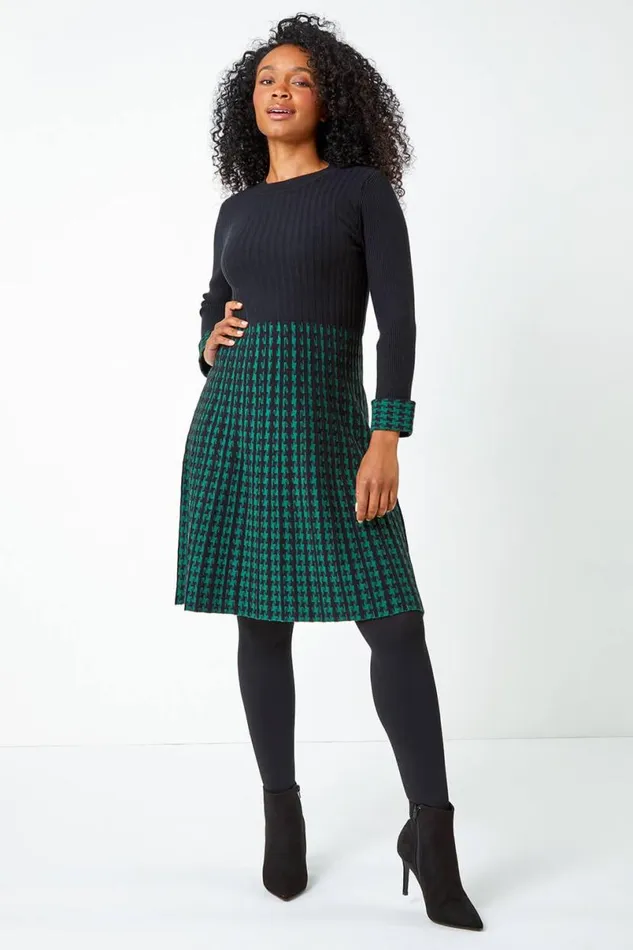 Forest Petite Contrast Knit Jumper Dress Women Roman Dresses