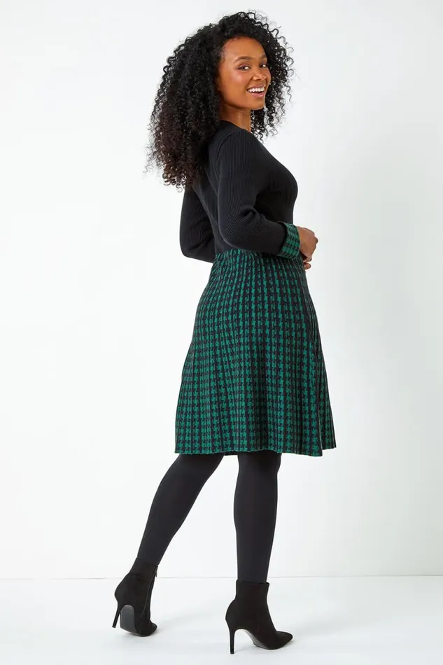 Forest Petite Contrast Knit Jumper Dress Women Roman Dresses